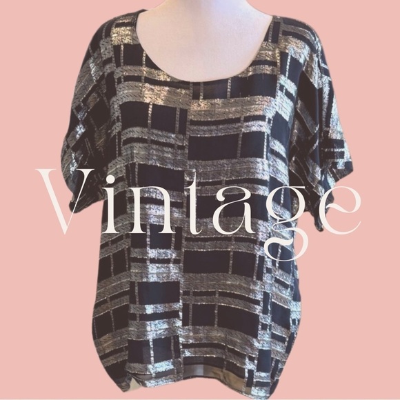 SilkCulture Metallic Thread Striped 100% Silk Blouse Medium Vintage M - Picture 1 of 10